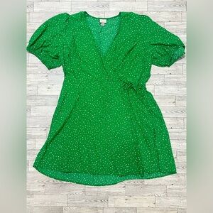 Green Polka Dot Mini Faux Wrap Dress